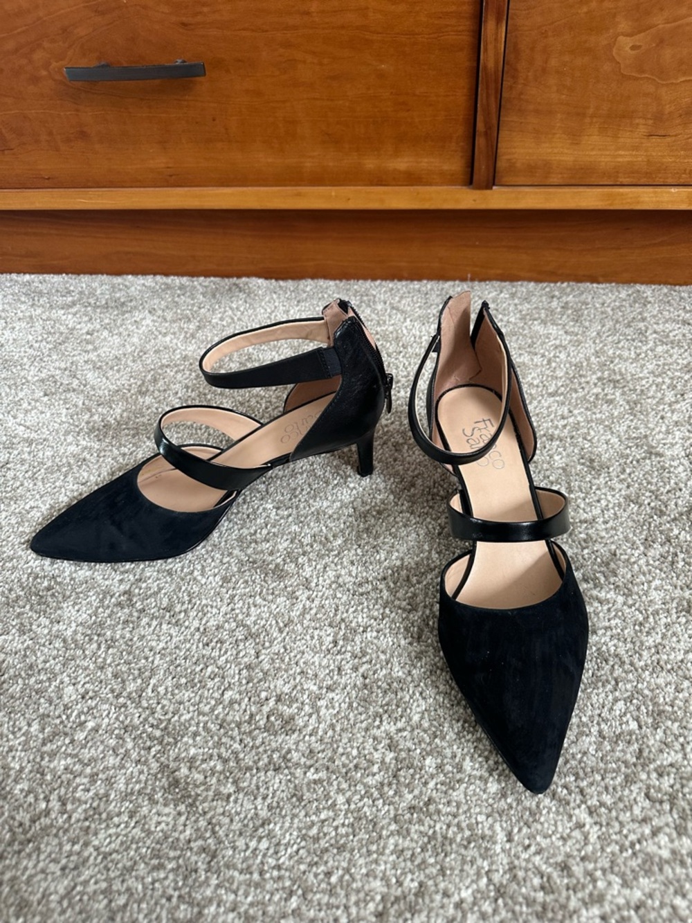 Franco Sarto Black Pointed-Toe Double Strap Heels size 8.5